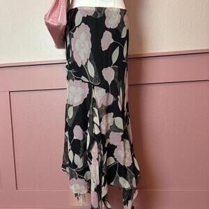 fairy garden romantic asymmetrical floral midi skirt vision apparel medium silk